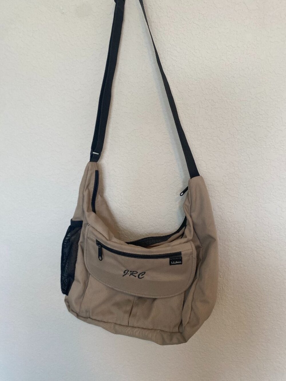 LL Bean Canvas Crossbody Messenger Bag Khaki Tan Adjustable Strap